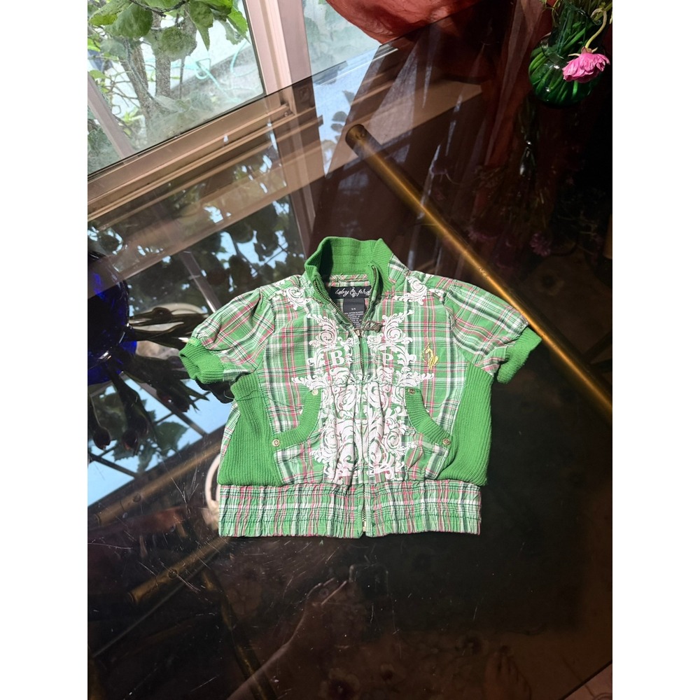 Vintage Baby Phat Girlz Green Plaid Short Sleeve Zip Up Jacket Y2K Size 5/6